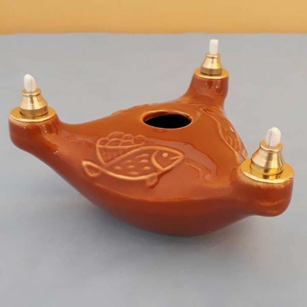 Lampada Aladino Votiva Cera Liquida cm 26 (10,2 in) Simbolo Pax Lucerna  Ceramica