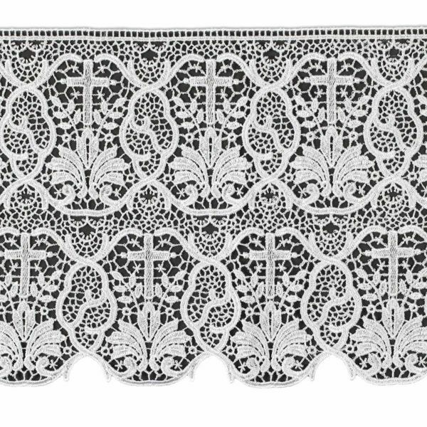 Macramè Lace Cross and Palm Tree H. cm 25 (9,8 inch) Viscose and Polyester  White Lacework Edging for liturgical Vestments