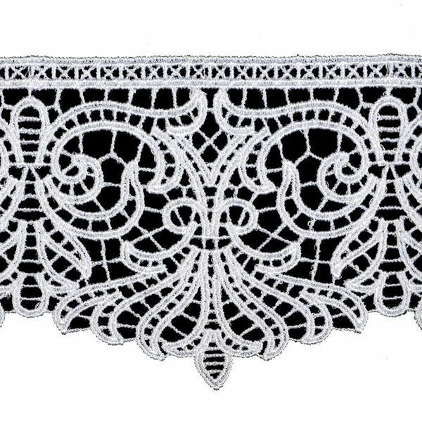 Macrame lace with scallop XP alpha omega white 14 cm USD/mt