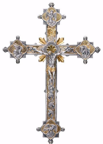 Crocifisso da muro cm 45x31 (17,7x12,2 inch) Crocifisso barocco Raggi  Quattro Evangelisti bronzo Oro Argento Bicolor Croce da parete