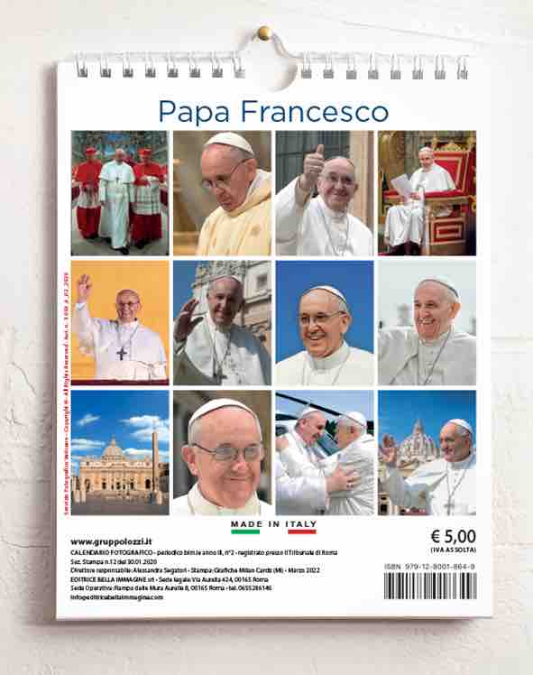 Pope Francis 2025 wall and desk calendar cm 16,5x21 (6,5x8,3 in