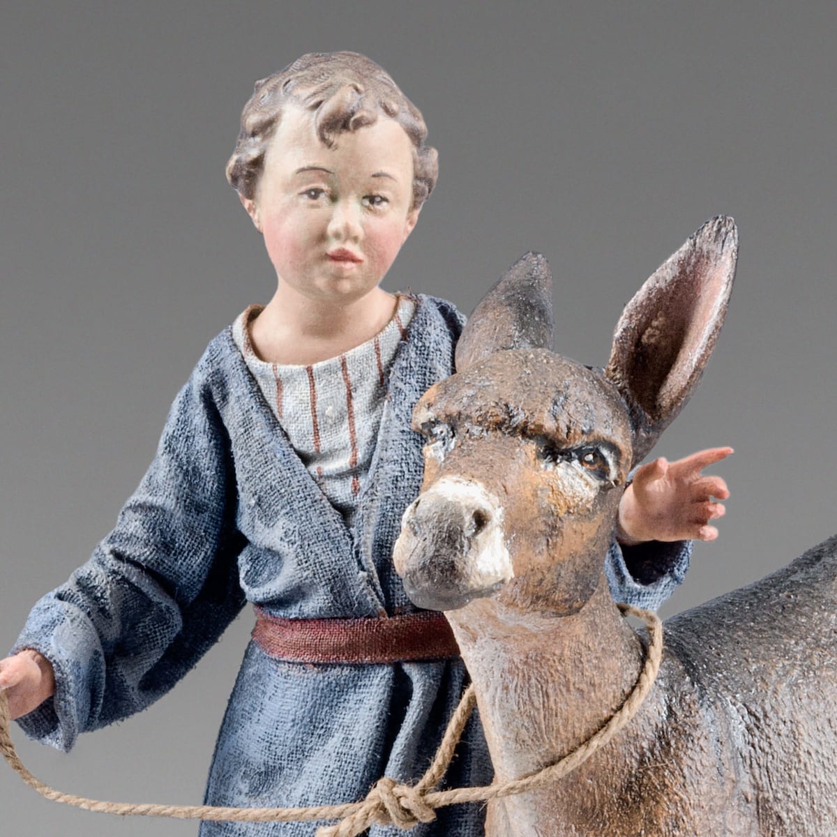 Niño Con Burro 12 Cm 47 Inch Pesebre Vestido Immanuel Estilo Oriental Estatua En Madera Val 