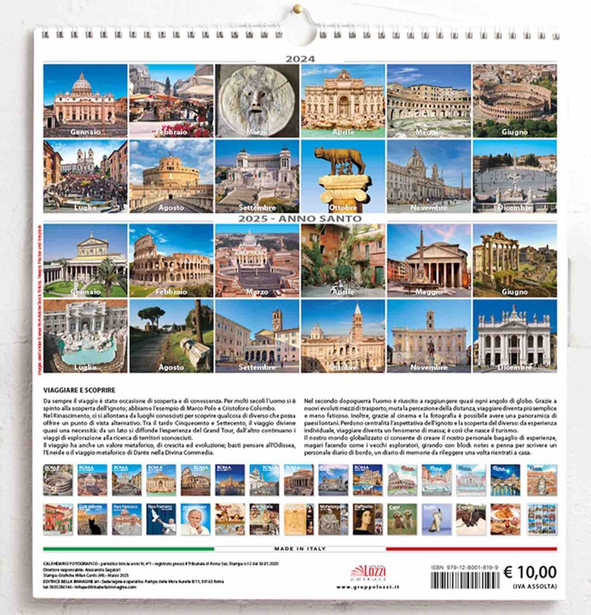 Rome 2024 wall Calendar cm 31x33 (12,2x13 in) Deluxe paper