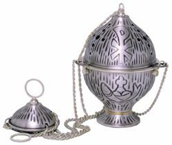 Picture of Thurible Boat 1 chain Chi Rho Grapes Loaves Fishes in brass Gold Silver Church liturgical Censer for Mass
