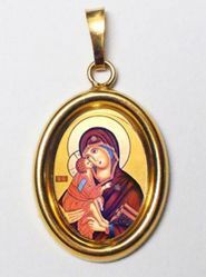 Immagine di La Vergine di Vladimir Ciondolo Pendente ovale mm 19x24 (0,75x0,95 inch) Argento placcato Oro e Porcellana Unisex Uomo Donna
