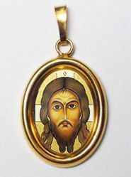 Imagen de La Santa Faz Medalla Colgante oval mm 19x24 (0,75x0,95 inch) Plata con baño de oro y Porcelana Unisex Mujer Hombre