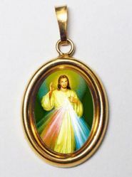 Imagen de Jesús Misericordioso Medalla Colgante oval mm 19x24 (0,75x0,95 inch) Plata con baño de oro y Porcelana Unisex Mujer Hombre