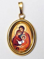 Immagine di Sacra Famiglia Ciondolo Pendente ovale mm 19x24 (0,75x0,95 inch) Argento placcato Oro e Porcellana Unisex Uomo Donna