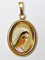 Picture of Our Lady of Medjugorje Gold plated Silver and Porcelain oval Pendant mm 19x24 (0,75x0,95 inch) Unisex Woman Man