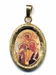 Imagen de Sagrada Familia de Kiko Medalla Colgante oval acabado diamante mm 19x24 (0,75x0,95 inch) Plata con baño de oro y Porcelana Unisex Mujer Hombre