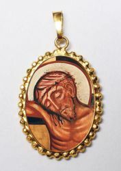 Picture of Most Precious Blood of Jesus Gold plated Silver and Porcelain Pendant with crown frame mm 24x30 (0,94x1,18 inch) for Woman