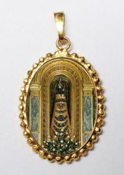Immagine di Madonna di Loreto Ciondolo Pendente ovale a corona mm 24x30 (0,94x1,18 inch) Argento placcato Oro e Porcellana da Donna