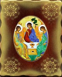 Immagine di Trinità Icona in Porcellana su tavola dorata cm 15x20x2,5 (5,9x7,9x1,0 inch) da muro e da tavolo