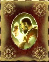 Picture of Padre Pio Porcellain Icon on golden board cm 15x20x2,5 (5,9x7,9x1,0 inch) for table and wall
