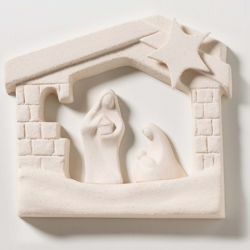 Imagen de Sagrada Familia Cabaña Navidad Natural cm 15,5x13,5 (6,1x5,3 inch) Estatua Pesebre bajorrelieve arcilla refractaria blanca Cerámica Centro Ave Loppiano