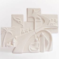 Picture of Christmas Tale cm 30x22,5 (11,8x8,9 inch) Bas-relief Nativity Scene Sculpture in white refractory clay Ceramica Centro Ave Loppiano