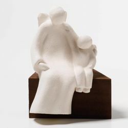 Picture of My Angel Friend on wooden board cm 15 (5,9 inch) Sculpture in white refractory clay Ceramica Centro Ave Loppiano