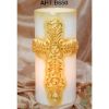 Picture of Vase with Cross for candles, white, decorated by hand by a more than a century old Italian workshop. First quality paraffin.