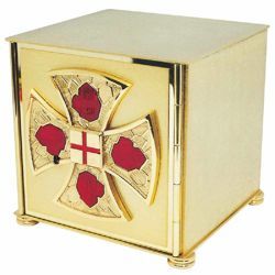 Picture of Altar Tabernacle small size cm 18x18x18 (7,1x7,1x7,1 inch) with red enamel brass for Church