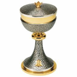 Picture of Liturgical Ciborium Diam. cm 12 (4,7 inch) bicolour brass Catholic Church vessel with lid for Holy Mass