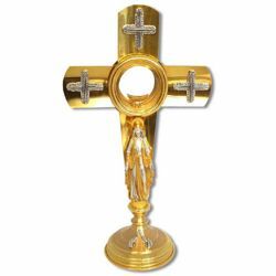 Picture of Church Monstrance with lunette H. cm 50 (19,7 inch) Crosses bicolour brass Ostensorium for Holy Host Exposition
