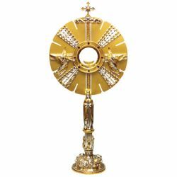 Picture of Church Monstrance with lunette H. cm 70 (27,6 inch) Angels bicolour brass Ostensorium for Holy Host Exposition