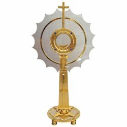 Picture of Church Monstrance with lunette H. cm 63 (24,8 inch) with small shrine brass and Plexiglass Ostensorium for Holy Host Exposition