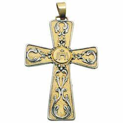 Immagine di Croce pettorale episcopale cm 7x10 (2,8x3,9 inch) Simbolo IHS in ottone bicolore Croce vescovile