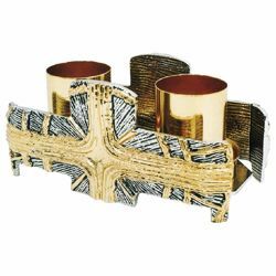 Picture of Altar Candelabrum 2 flames H. cm 7 (2,8 inch) Cross and Rays of Light bicolour brass Candle Holder liturgical Church Candlestick