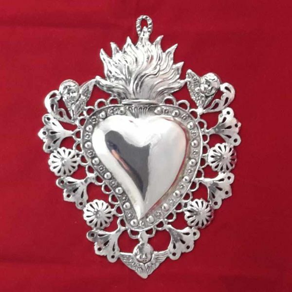 Votive heart with flame with angels and filigree decorations - Gold or ...