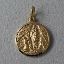 Immagine di Madonna Nostra Signora di Lourdes Medaglia Sacra Pendente tonda Conio gr 3,5 Oro giallo 18kt con bordo liscio Unisex Donna Uomo 