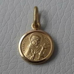 Picture of Saint Francis of Assisi Coining Sacred Medal Round Pendant gr 1,4 Yellow Gold 18k with smooth edge Unisex for Woman and Man