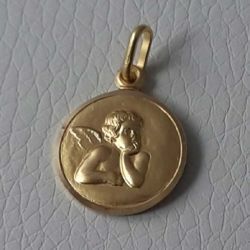Picture of Angel of Raphael Coining Sacred Medal Round Pendant gr 2 Yellow Gold 18k for Woman, Boy and Girl