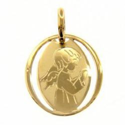 Picture of Guardian Angel praying Sacred Oval Medal Pendant gr 0,7 Yellow Gold 18k for Children (Boys and Girls)