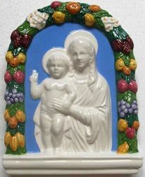 Immagine di Madonna con Bambino Pala da Muro cm 20x16 (7,9x6,3 in) Bassorilievo Ceramica Robbiana