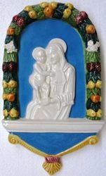 Imagen de Virgen con el Niño Retablo de pared cm 25 (9,8 in) Bajorrelieve Cerámica Della Robbia