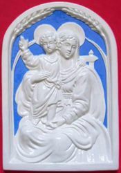 Imagen de Virgen con el Niño Retablo de pared cm 34x24 (13,4x9,4 in) Bajorrelieve Cerámica Della Robbia