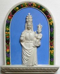 Picture of Our Lady of Oropa Wall Panel cm 33x26 (13x10,2 in) Bas relief Glazed Ceramic Della Robbia