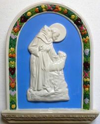 Picture of St. Francis and the Sheep Wall Panel cm 33x26 (13x10,2 in) Bas relief Glazed Ceramic Della Robbia