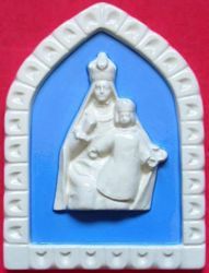 Picture of Our Lady Crowned Wall Panel cm 19x13 (7,5x5,1 in) Bas relief Glazed Ceramic Della Robbia