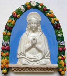 Picture of Praying Virgin Mary Wall Lunette cm 35x30 (13,8x11,8 in) Bas relief Glazed Ceramic Della Robbia