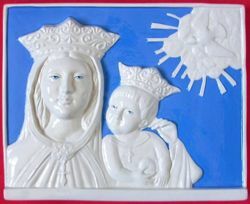 Picture of Madonna of the Crown Wall Panel cm 36x30 (14,2x11,8 in) Bas relief Glazed Maiolica Della Robbia
