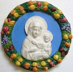 Picture of Virgin Mary Wall Tondo diam. cm 23 (9,1 in) Bas relief Glazed Ceramic Della Robbia