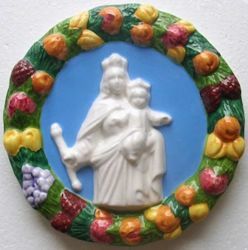 Picture of Virgin Mary Wall Tondo diam. cm 18 (7,1 in) Bas relief Glazed Ceramic Della Robbia