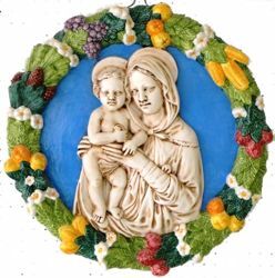 Immagine di Madonna con Bambino Tondo da Muro diam. cm 56 (22 in) Bassorilievo Ceramica Robbiana