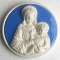 Immagine di Madonna con Bambino Tondo da Parete diam. cm 12 (4,7 in) Bassorilievo Ceramica Robbiana