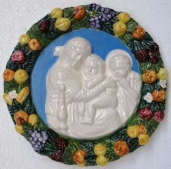 Immagine di Madonna della Seggiola Tondo da Muro diam. cm 18 (7,1 in) Bassorilievo Ceramica Robbiana