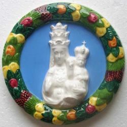 Immagine di Madonna di Oropa Tondo da Muro diam. cm 12 (4,7 in) Bassorilievo Ceramica Robbiana