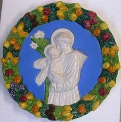 Immagine di Sant’ Antonio da Padova Tondo da Parete diam. cm 32 (12,6 in) Bassorilievo Ceramica Robbiana