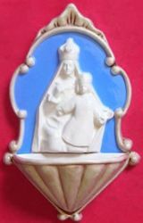 Immagine di Madonna incoronata Acquasantiera cm 20 (7,9 in) Bassorilievo Ceramica Robbiana